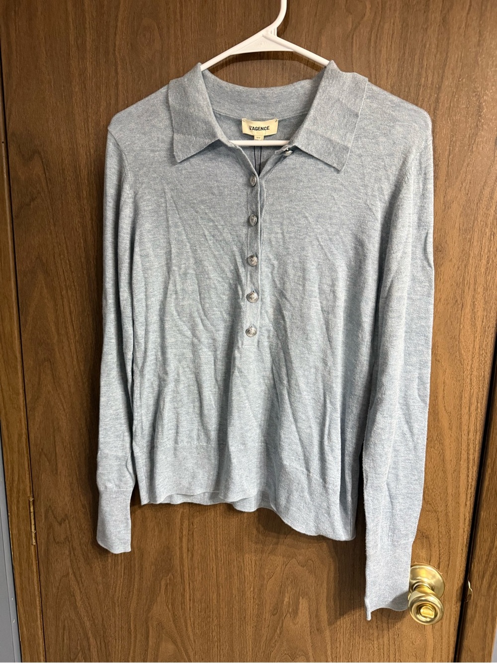 L'AGENCE Sterling Collared Sweater in Blue Haze Size Medium NWT